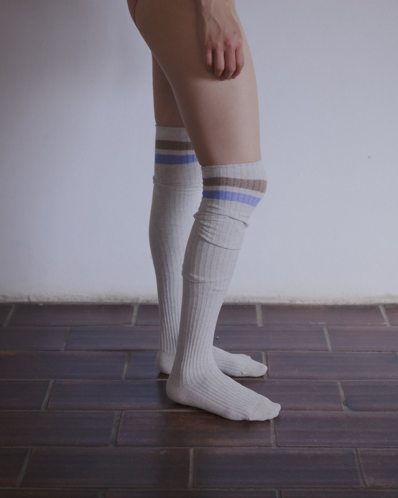 Race Overknee Socks - Organic Cotton Rib - Grey Melange