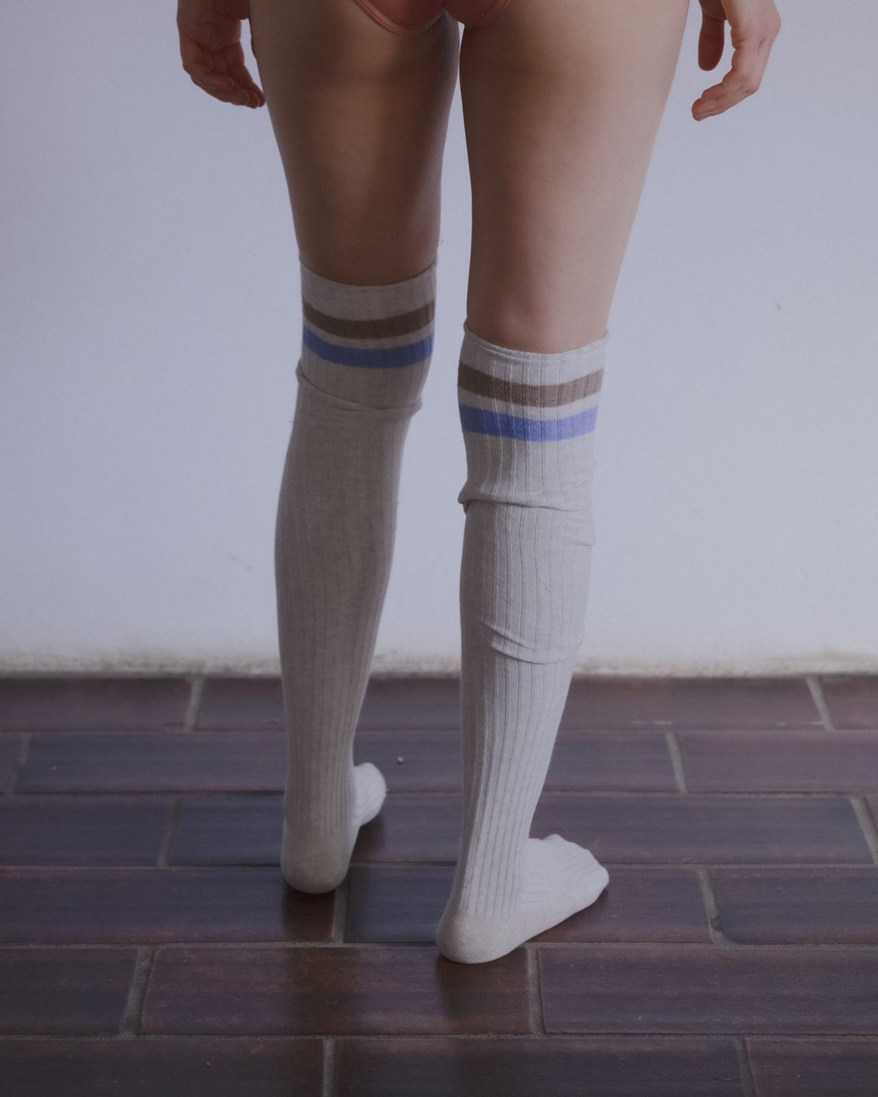 Race Overknee Socks - Organic Cotton Rib - Grey Melange