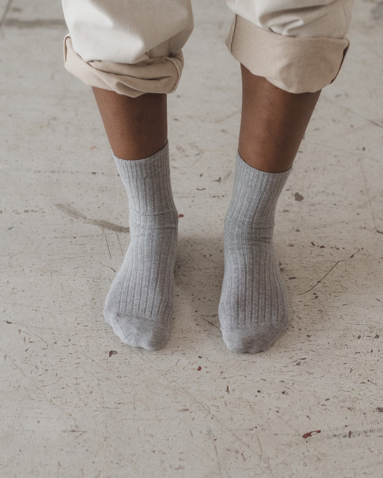 Rib Overankle Socks - Cotton Rib - Grey Melange
