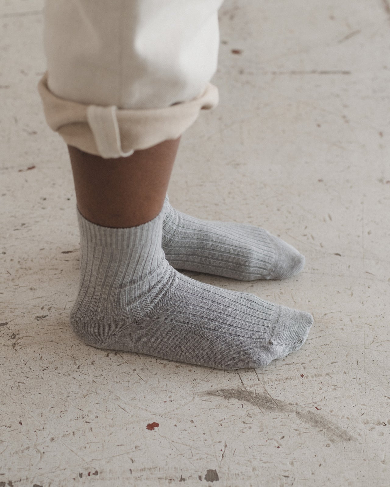 Rib Overankle Socks - Cotton Rib - Grey Melange