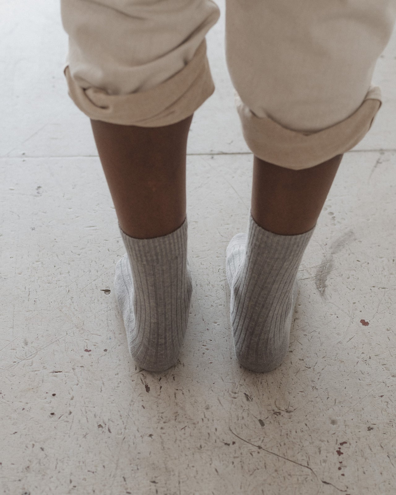 Rib Overankle Socks - Cotton Rib - Grey Melange