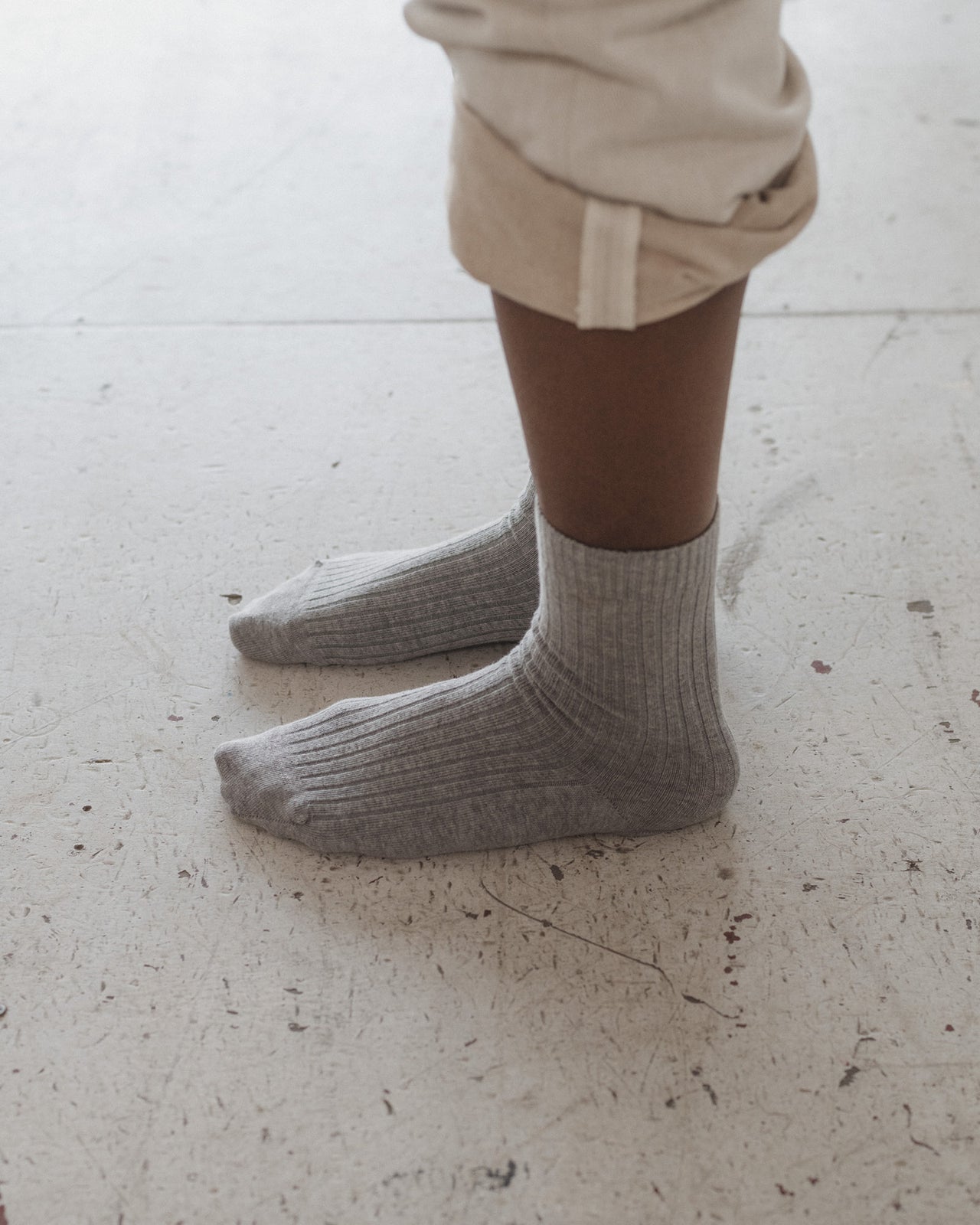 Rib Overankle Socks - Cotton Rib - Grey Melange