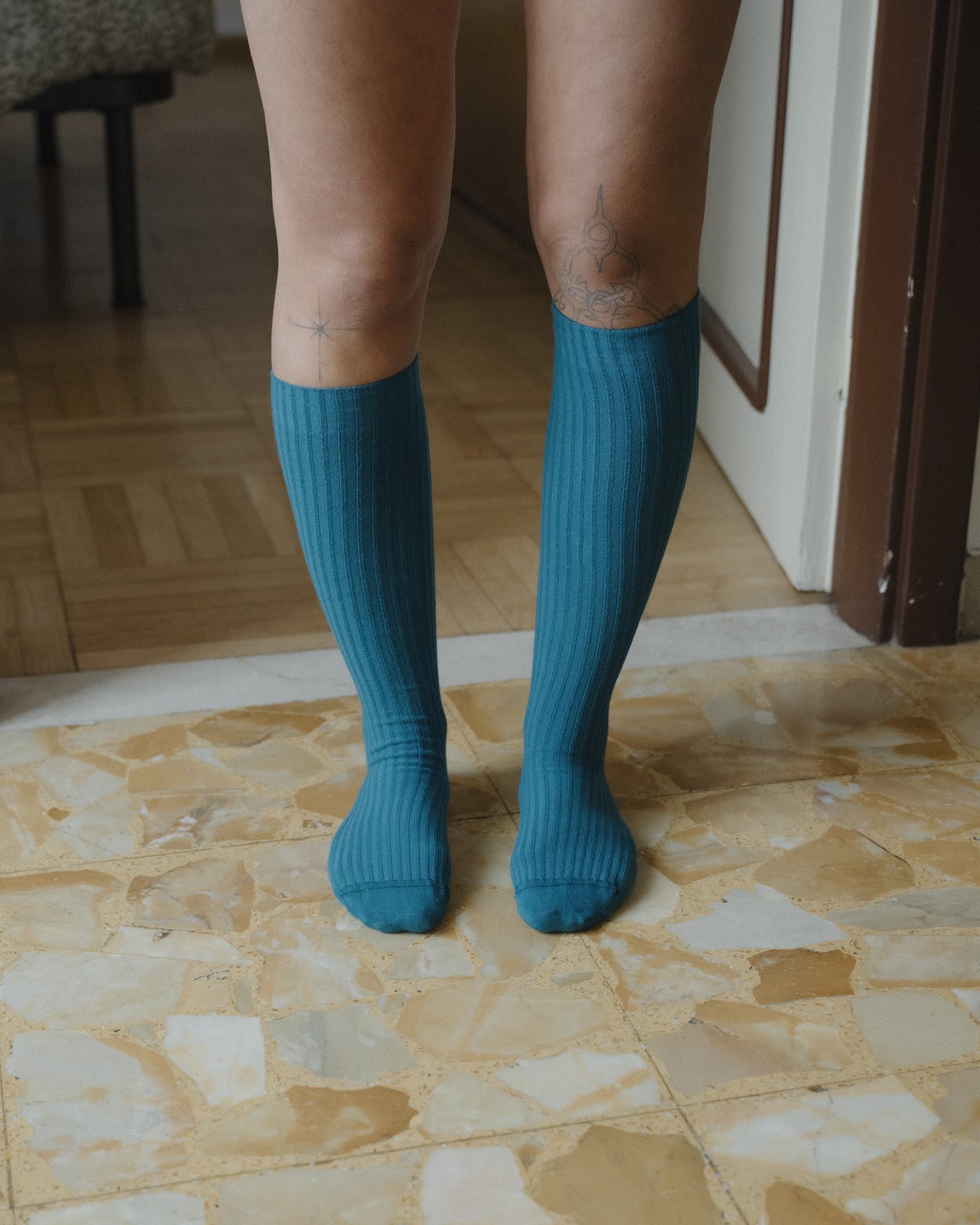 Rib Knee Socks - Organic Cotton Rib - Sphere Blue