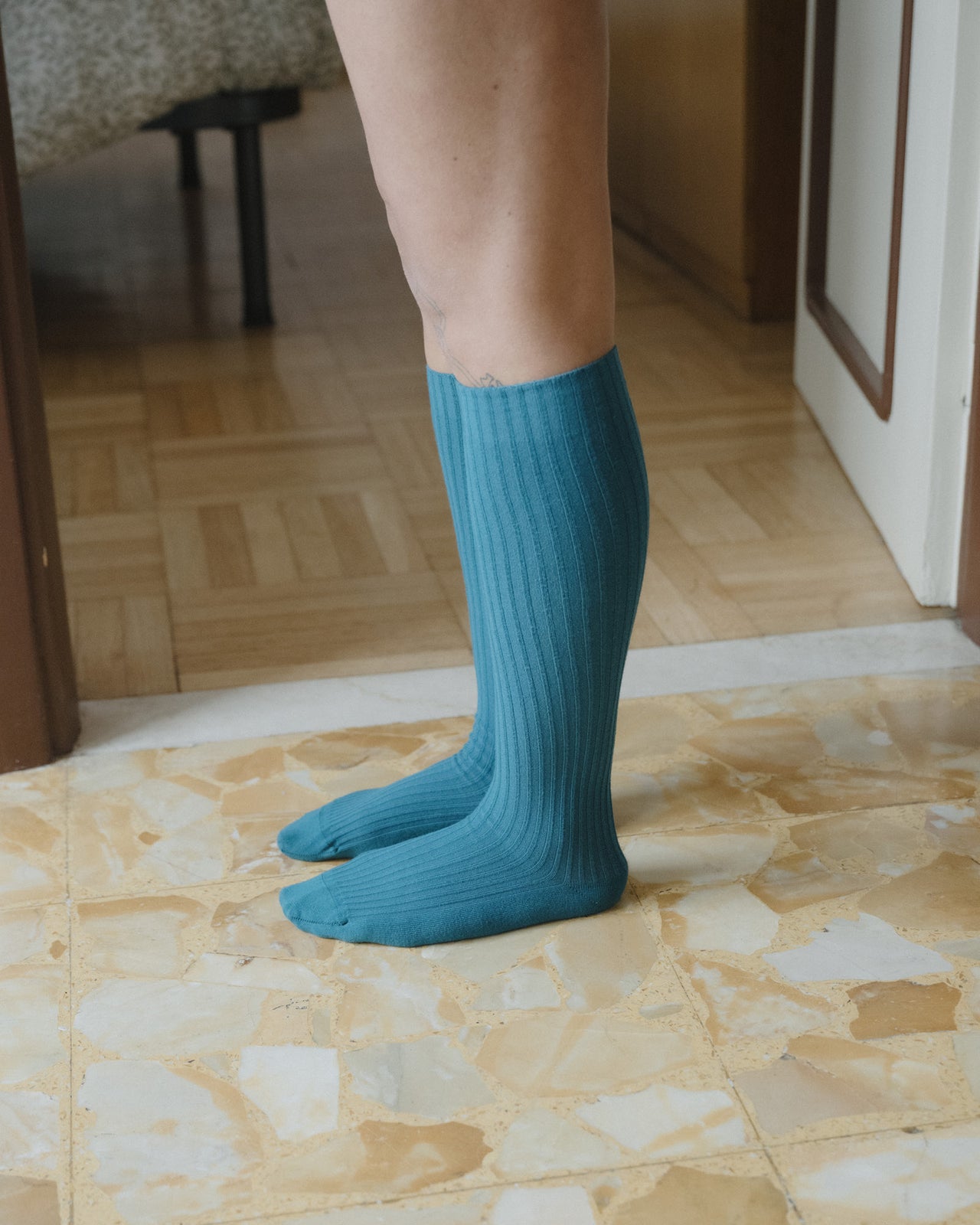 Rib Knee Socks - Organic Cotton Rib - Sphere Blue