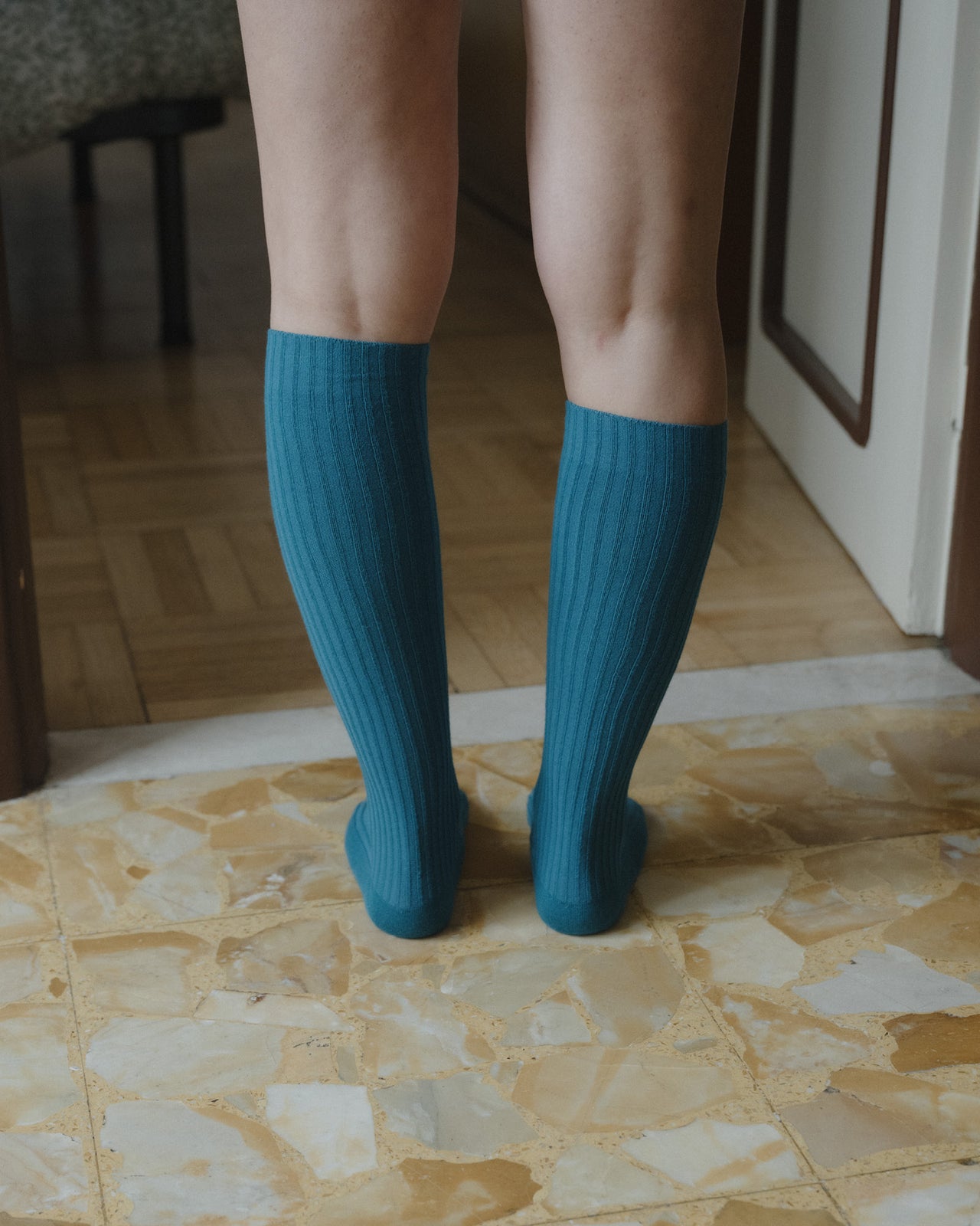 Rib Knee Socks - Organic Cotton Rib - Sphere Blue