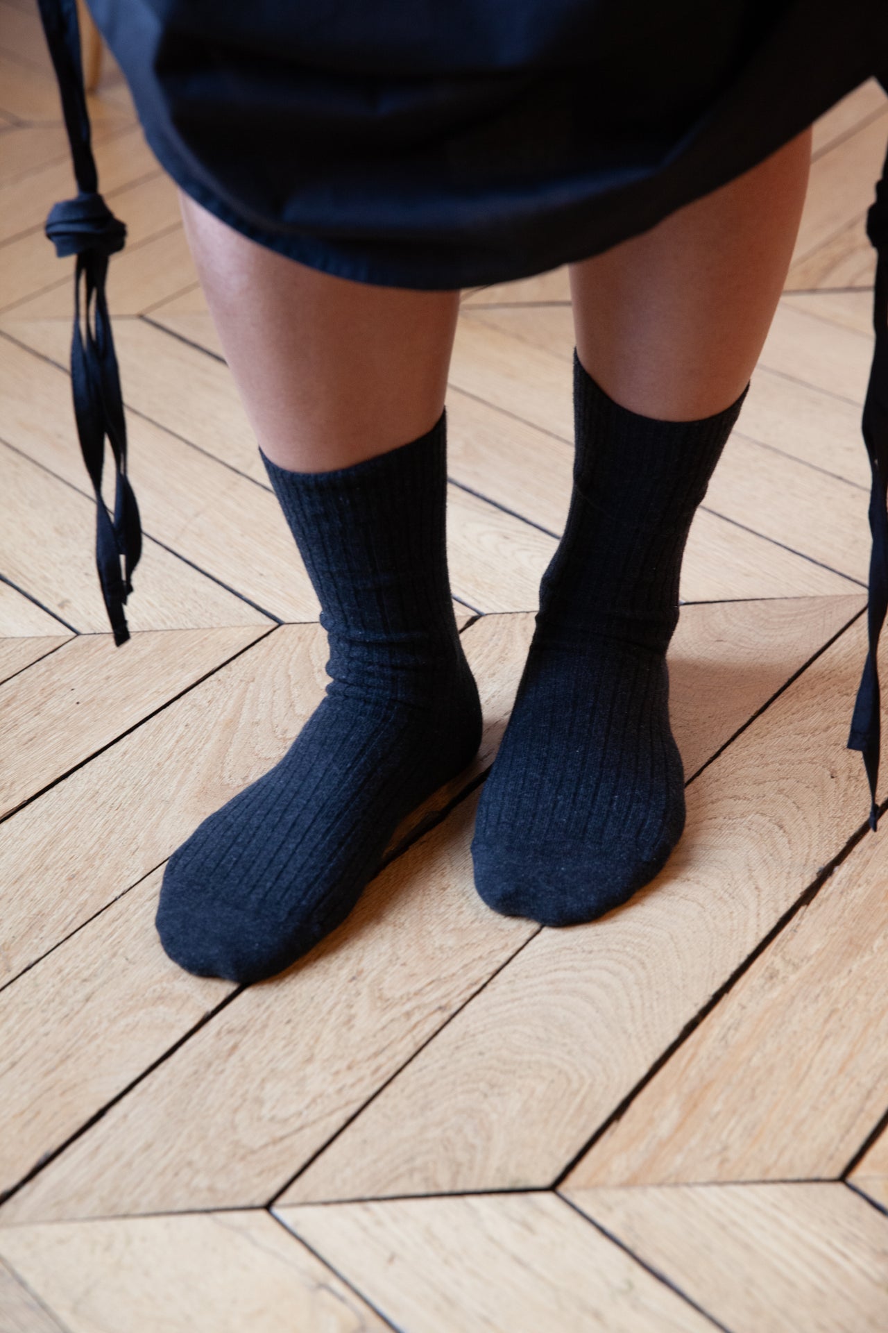 Rib Overankle Socks - Organic Cotton - Black Melange