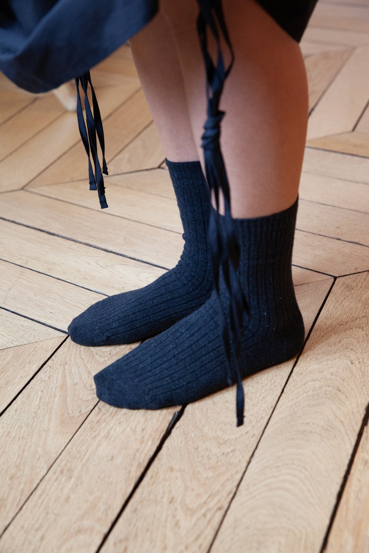Rib Overankle Socks - Organic Cotton - Black Melange