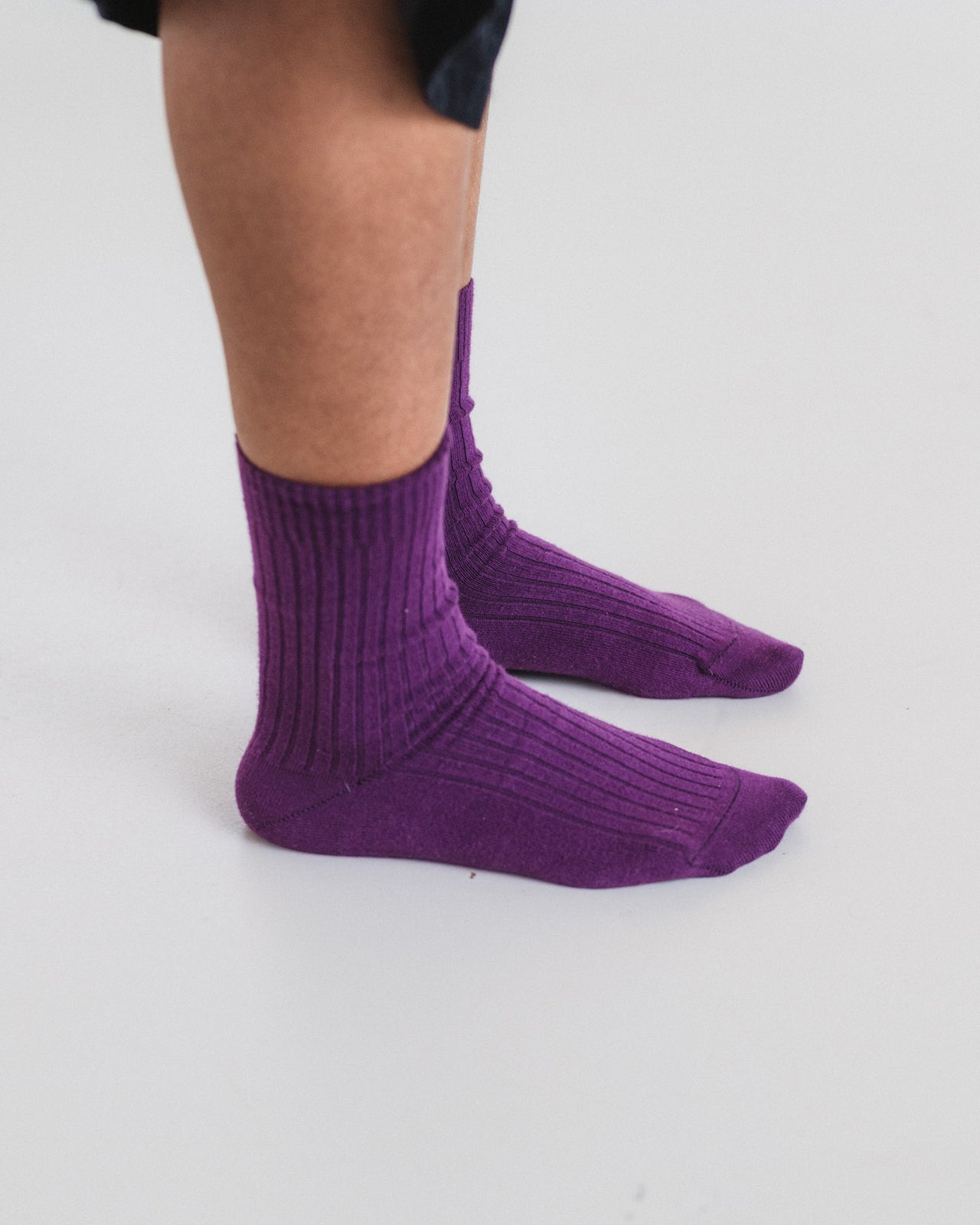 Rib Overankle Socks - Organic Cotton Rib - Gesso Purple