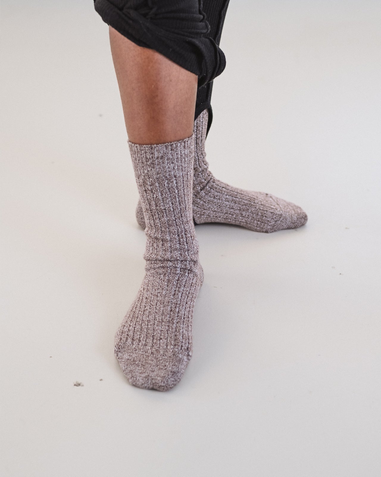 Rib Overankle Socks - Organic Cotton Rib - Grey Brown Melange