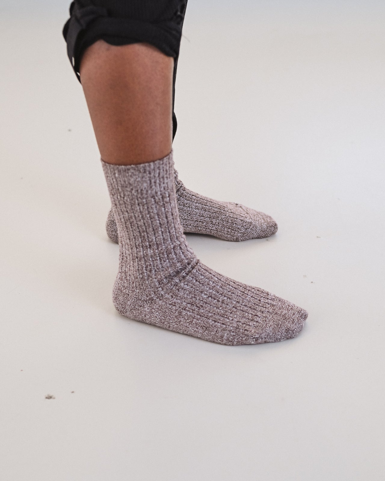 Rib Overankle Socks - Organic Cotton Rib - Grey Brown Melange