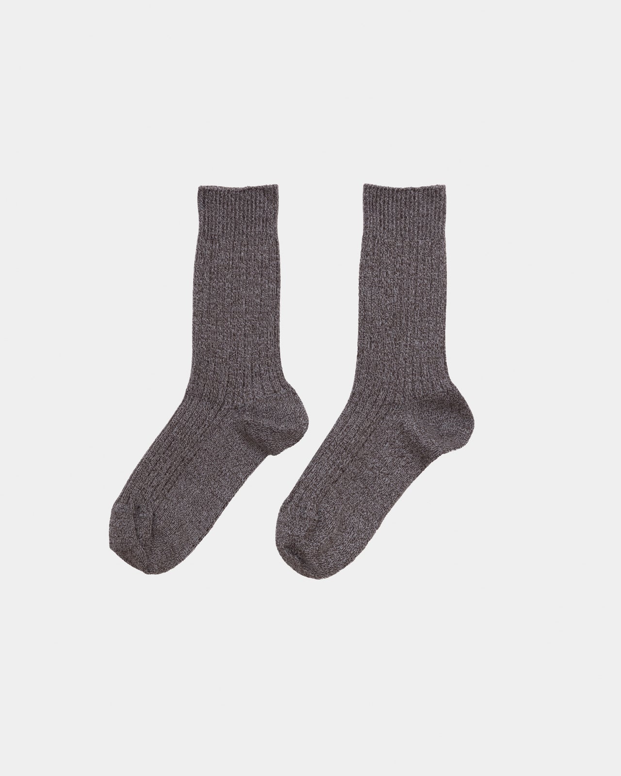 Rib Overankle Socks - Organic Cotton Rib - Grey Brown Melange