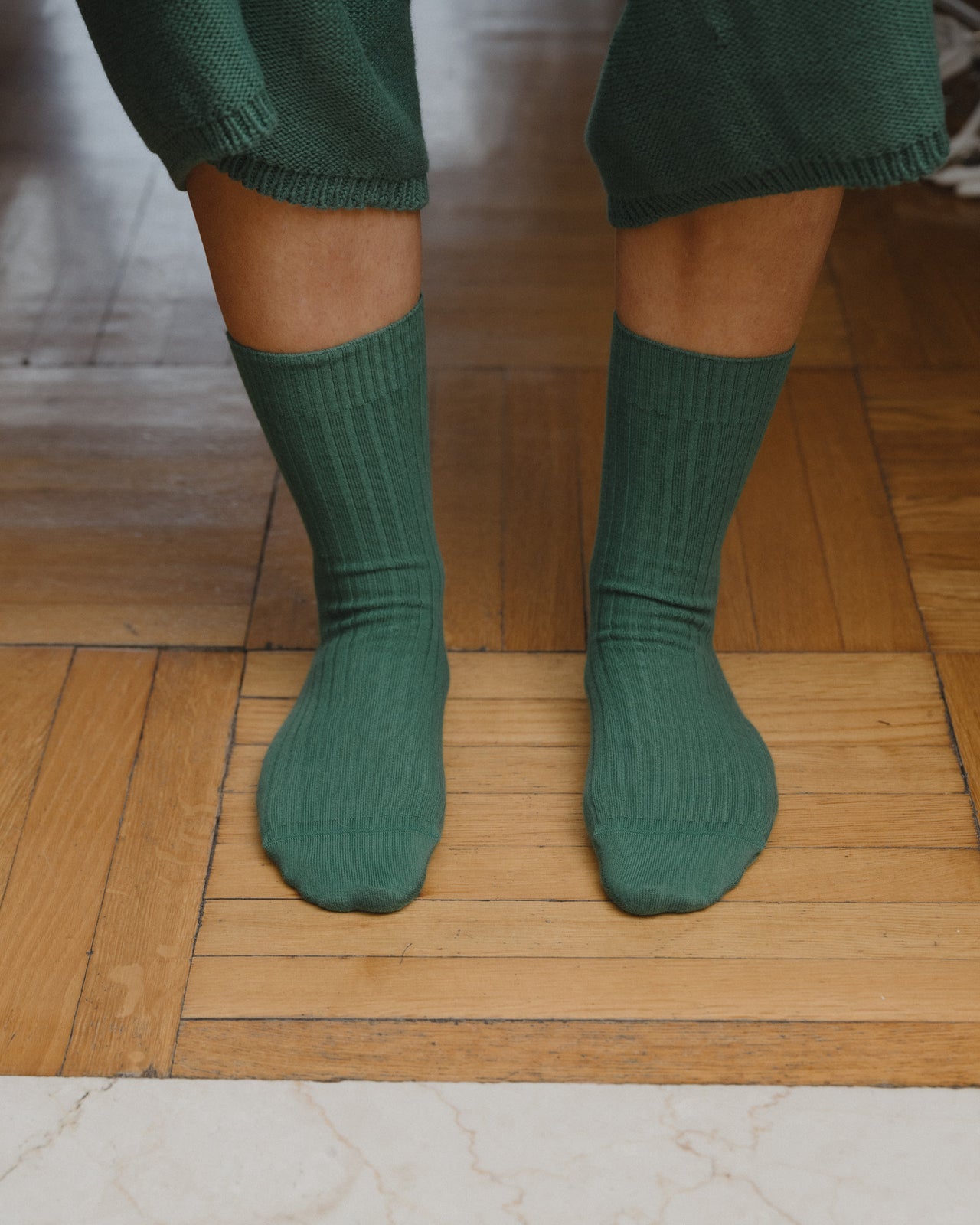 Rib Overankle Socks - Organic Cotton Rib - Calla Green