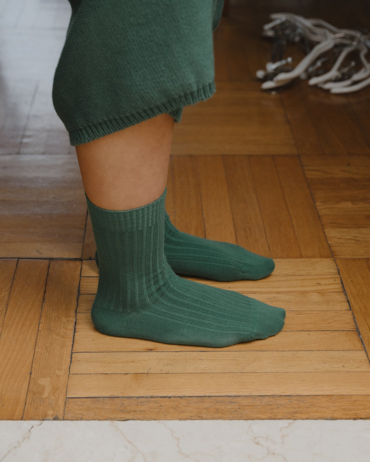 Rib Overankle Socks - Organic Cotton Rib - Calla Green