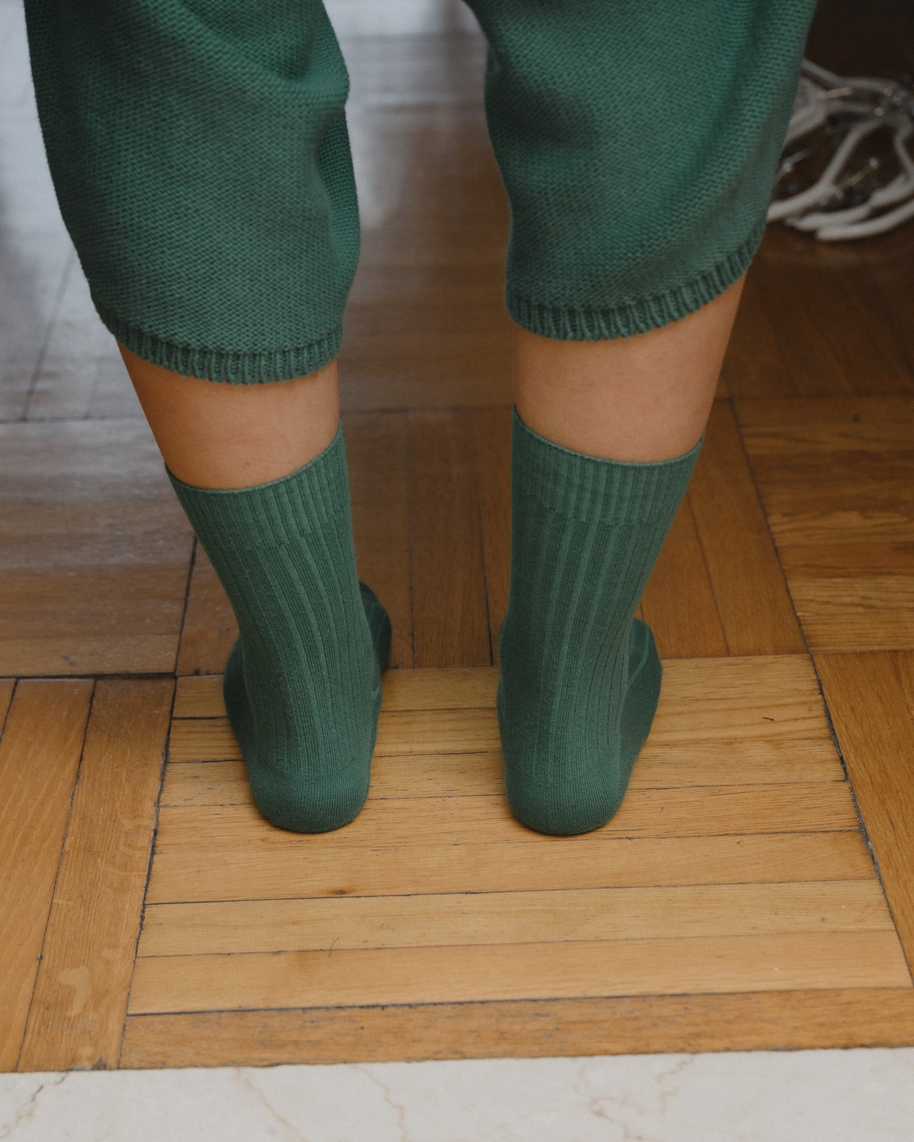 Rib Overankle Socks - Organic Cotton Rib - Calla Green