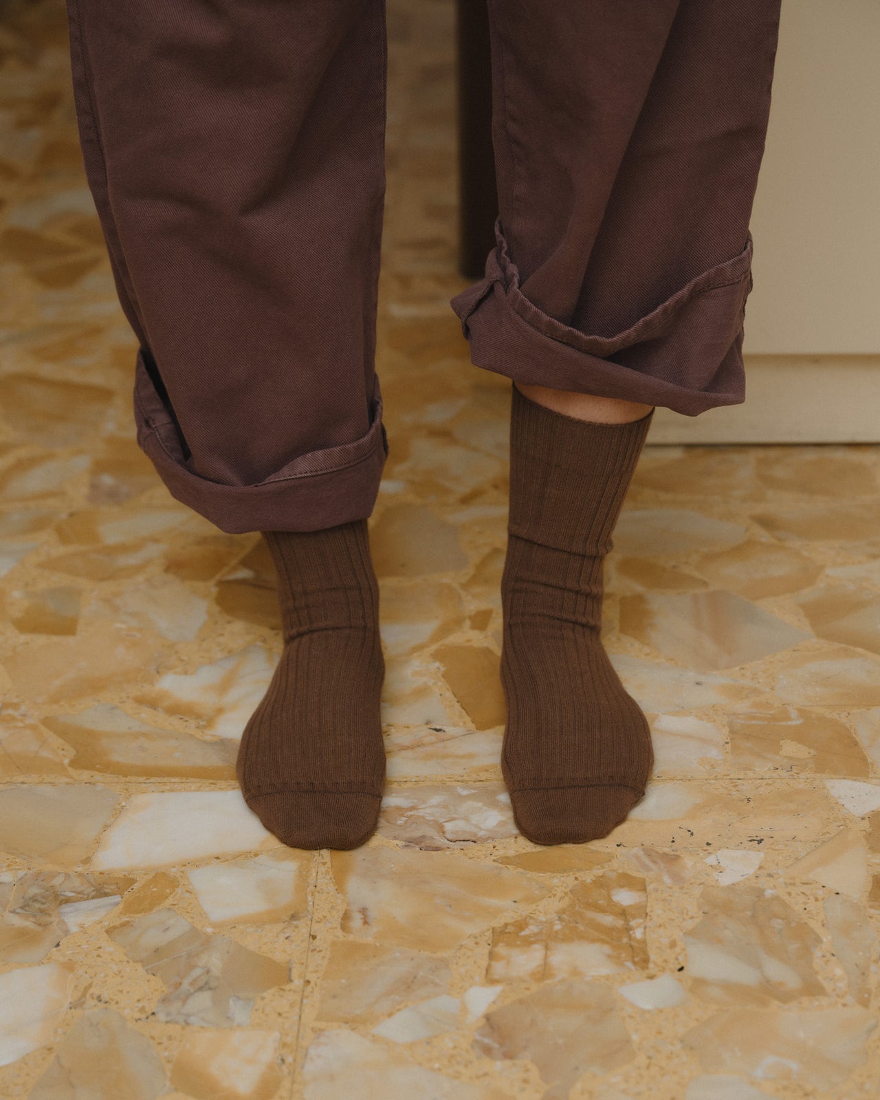 Rib Overankle Socks - Organic Cotton Rib - Nocciola Brown