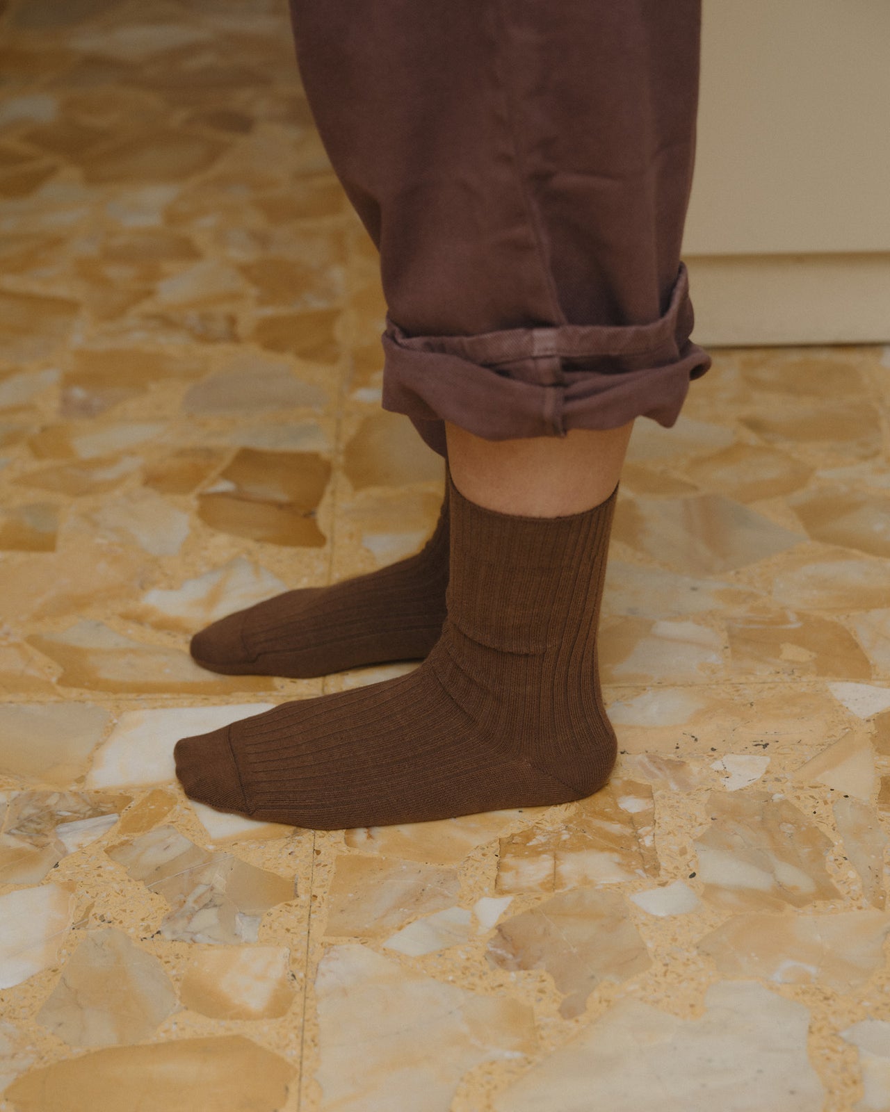 Rib Overankle Socks - Organic Cotton Rib - Nocciola Brown