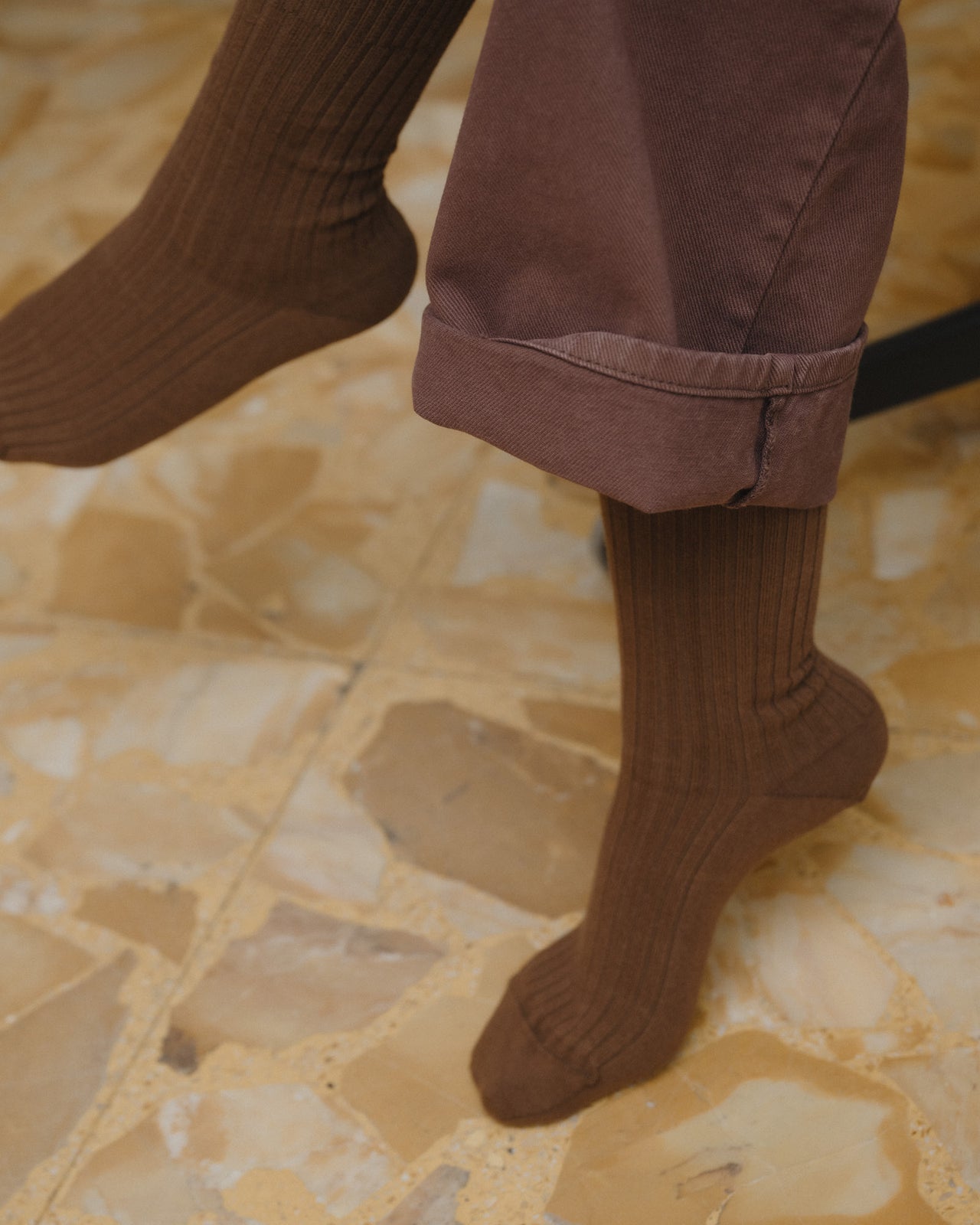 Rib Overankle Socks - Organic Cotton Rib - Nocciola Brown
