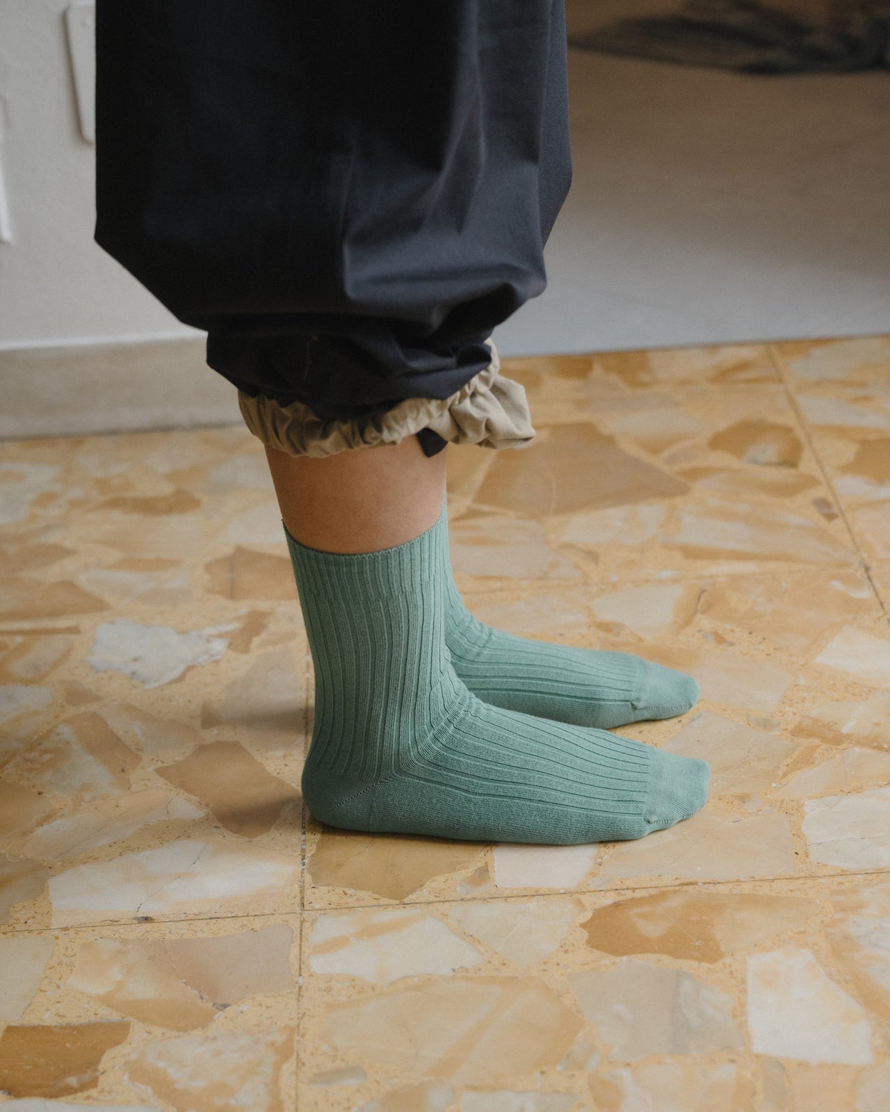 Rib Overankle Socks - Organic Cotton Rib - Orbit Green