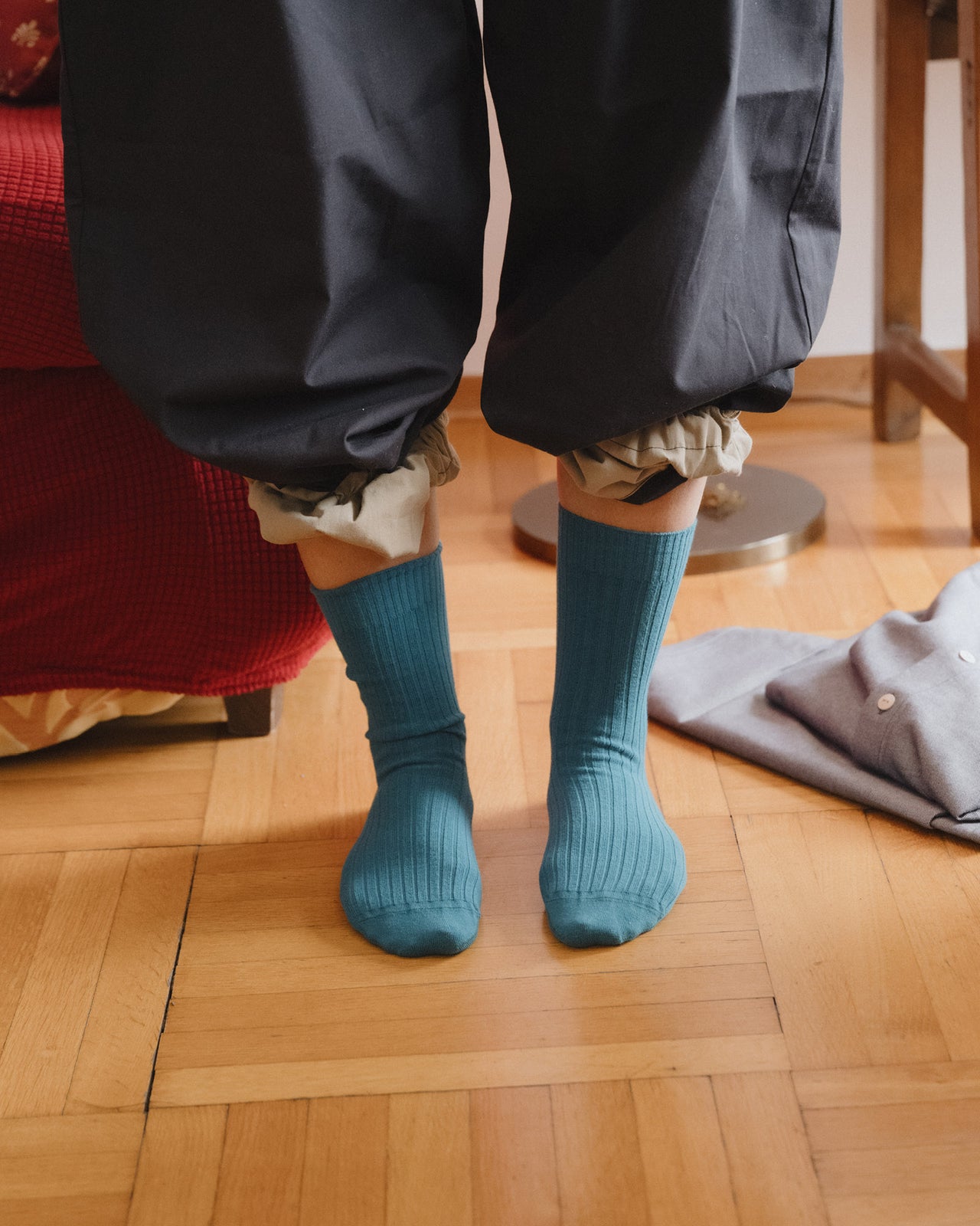 Rib Overankle Socks - Organic Cotton Rib - Sphere Blue