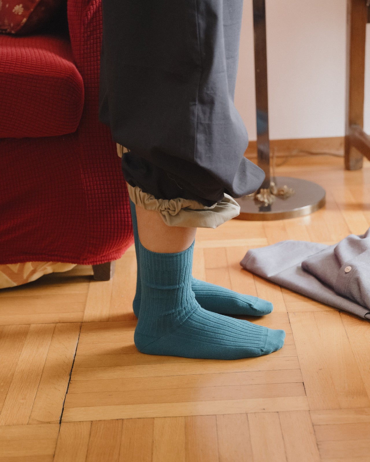 Rib Overankle Socks - Organic Cotton Rib - Sphere Blue