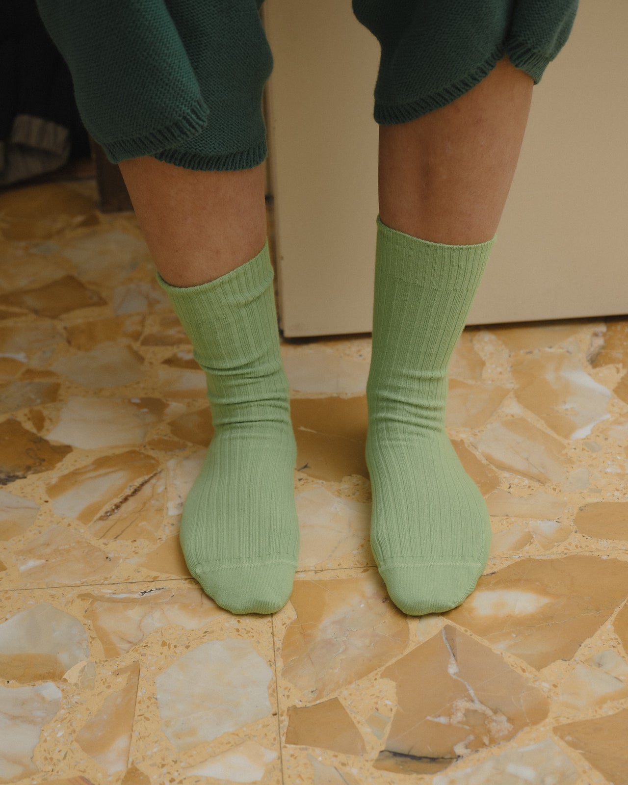 Rib Overankle Socks - Organic Cotton Rib - Spiral Green