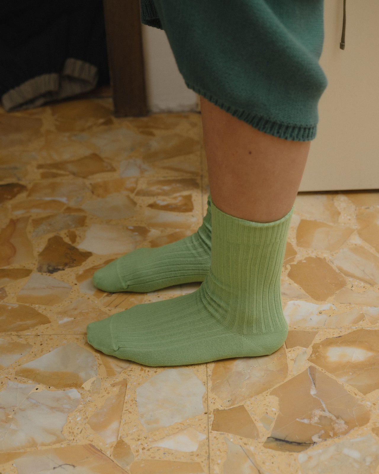 Rib Overankle Socks - Organic Cotton Rib - Spiral Green