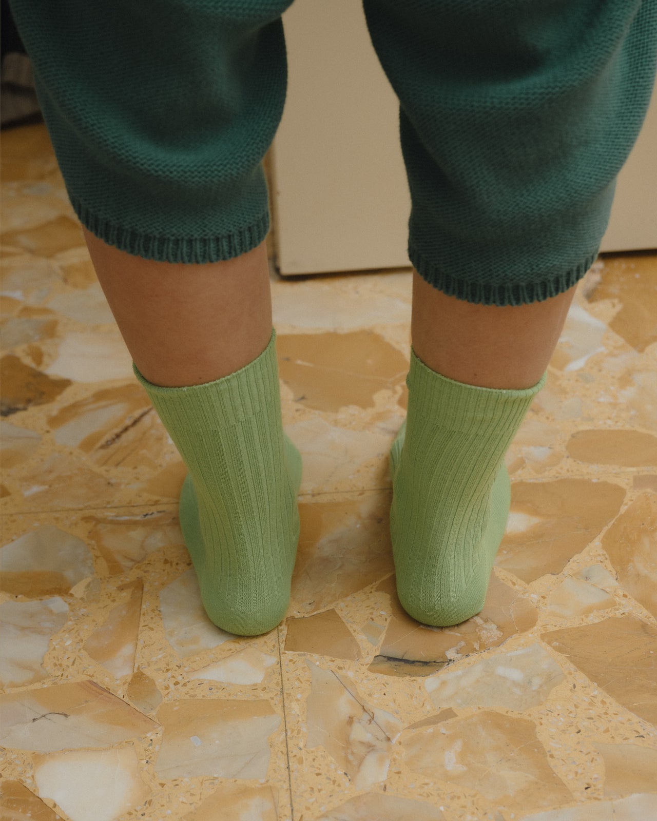 Rib Overankle Socks - Organic Cotton Rib - Spiral Green