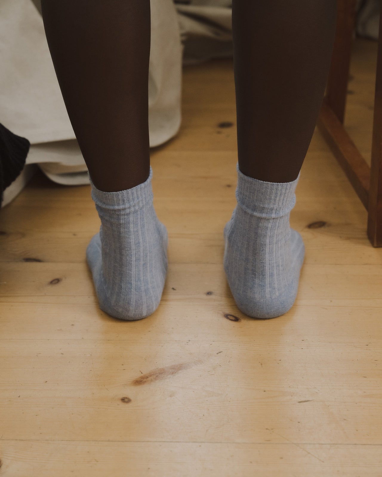 Rib Overankle Socks - Organic Cotton Rib - Blue Melange