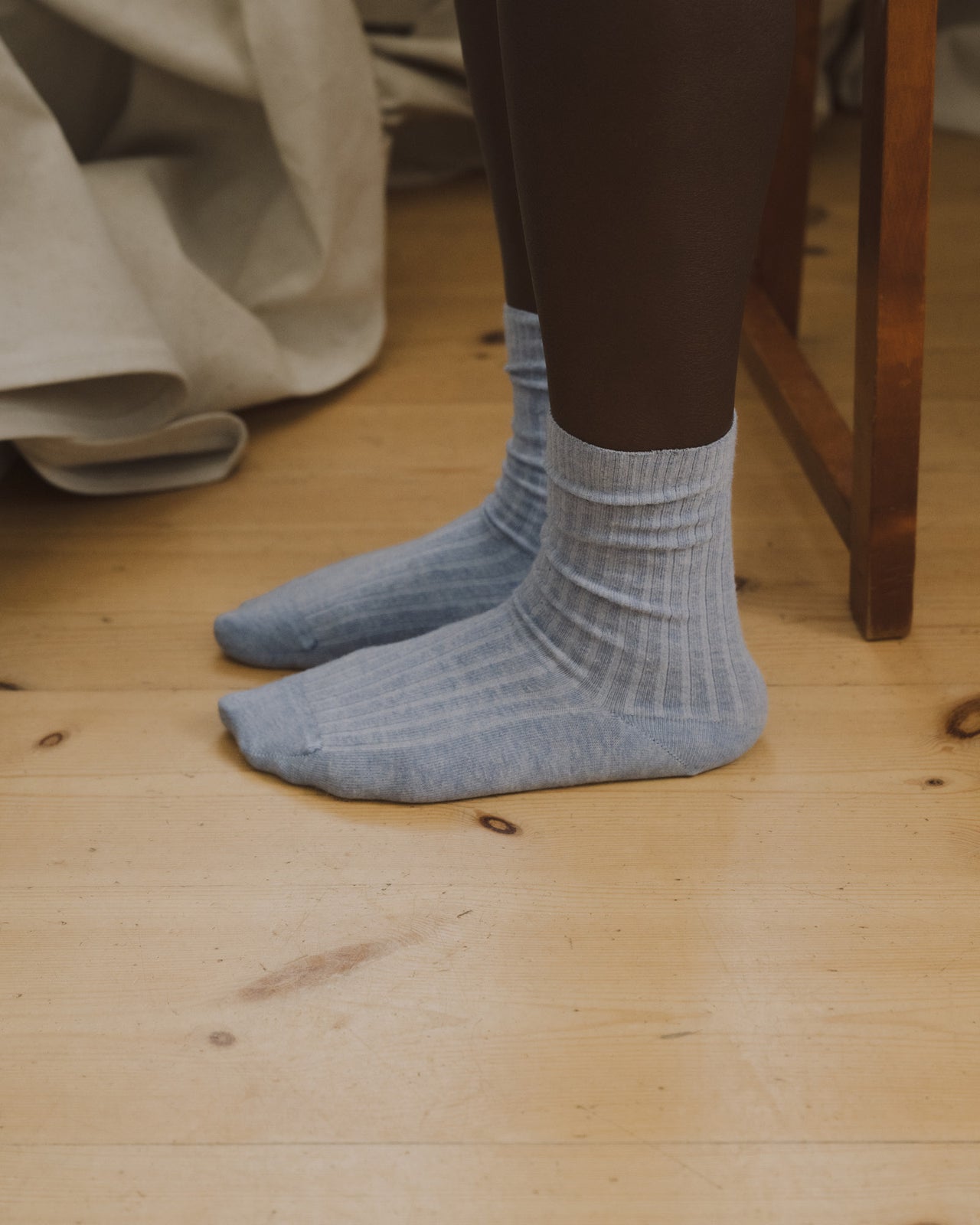 Rib Overankle Socks - Organic Cotton Rib - Blue Melange