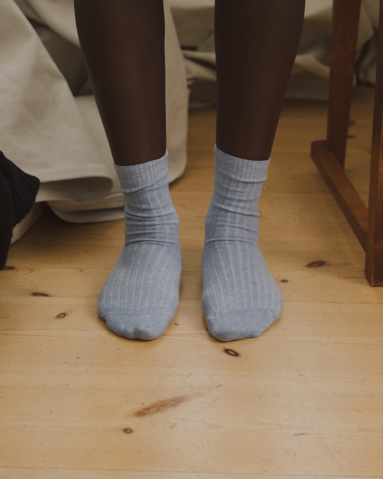 Rib Overankle Socks - Organic Cotton Rib - Blue Melange