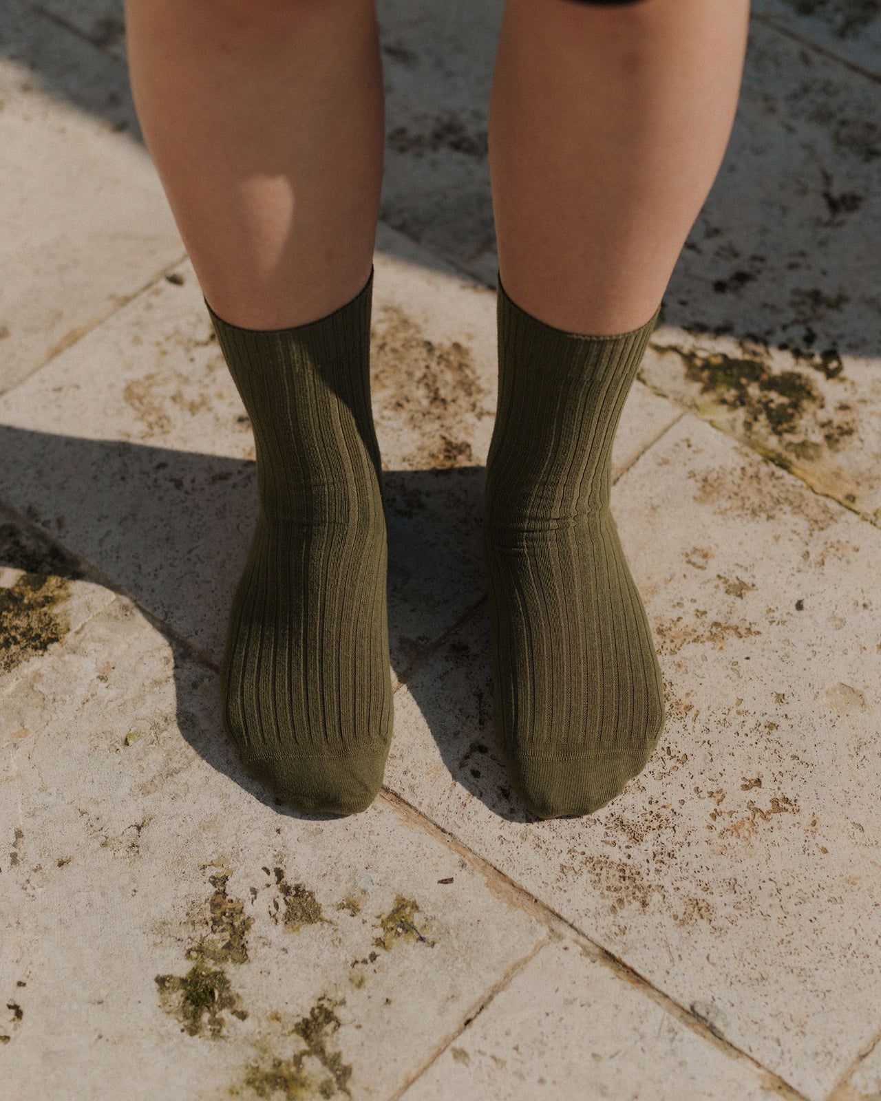 Rib Overankle Socks - Organic Cotton Rib - Khaki