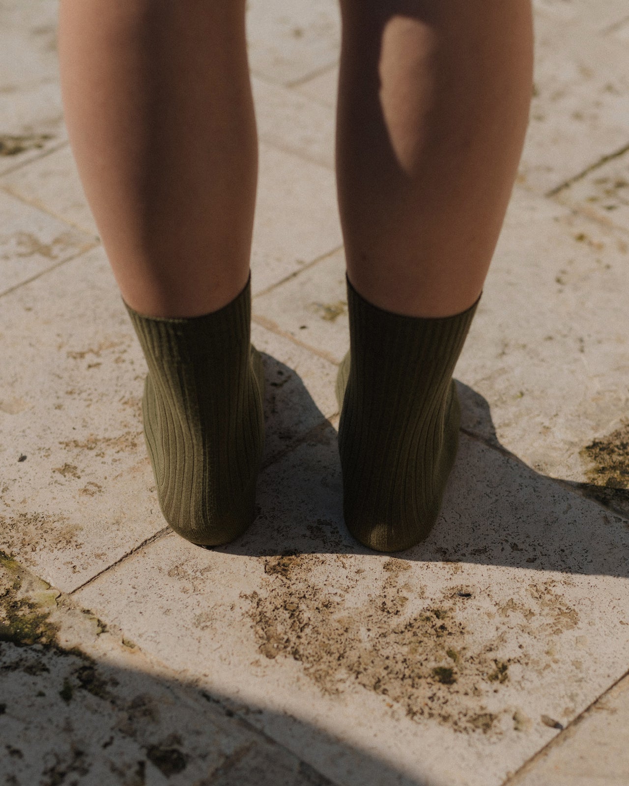 Rib Overankle Socks - Organic Cotton Rib - Khaki