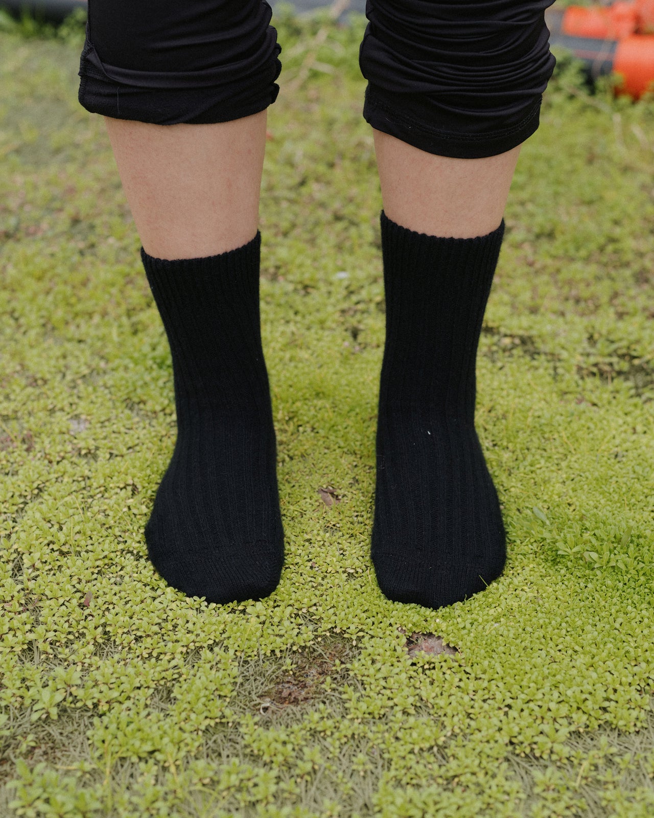 Rib Overankle Socks - Recycled Cashmere Rib - Black