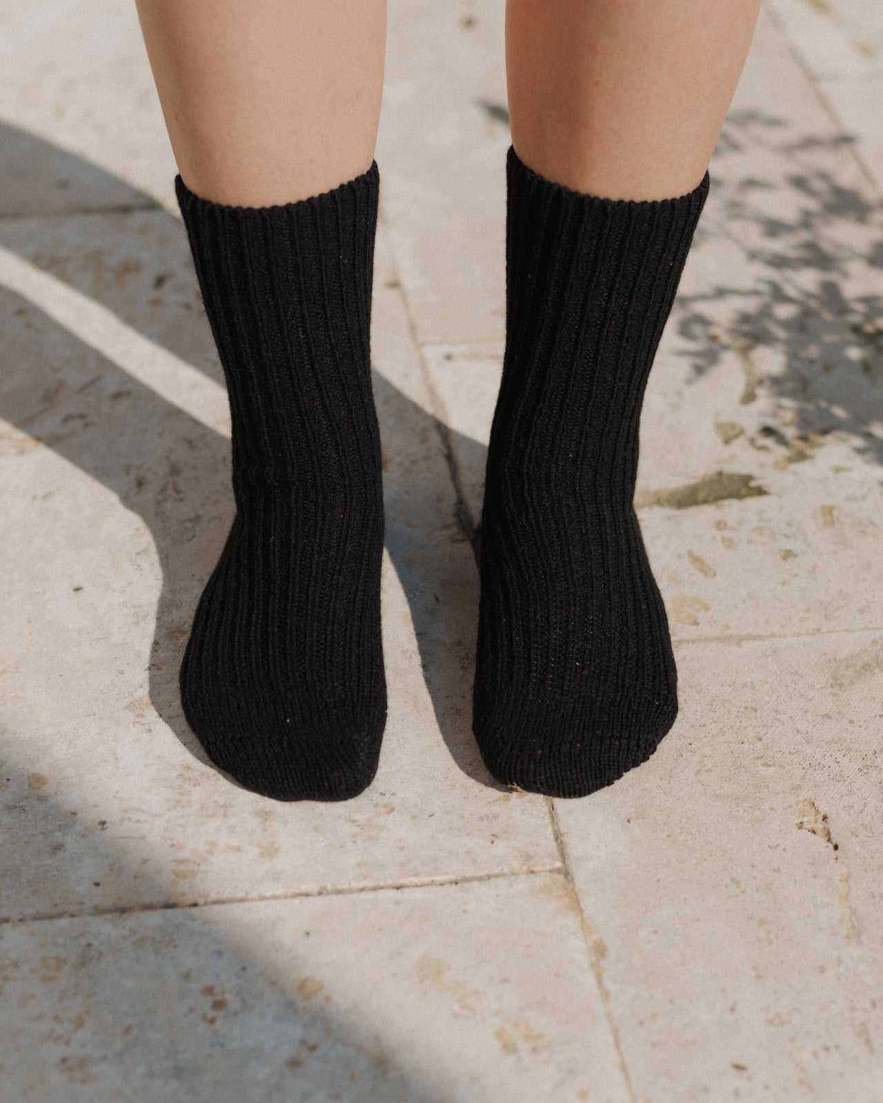 Rib Overankle Socks - Recycled Cashmere Rib - Black