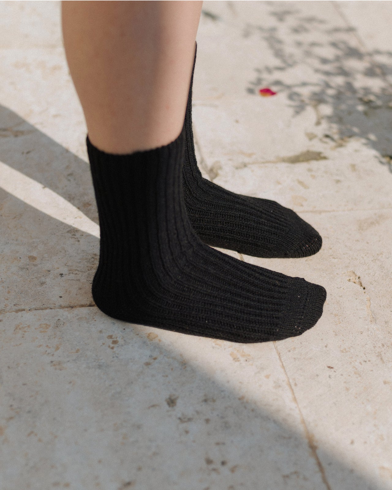 Rib Overankle Socks - Recycled Cashmere Rib - Black