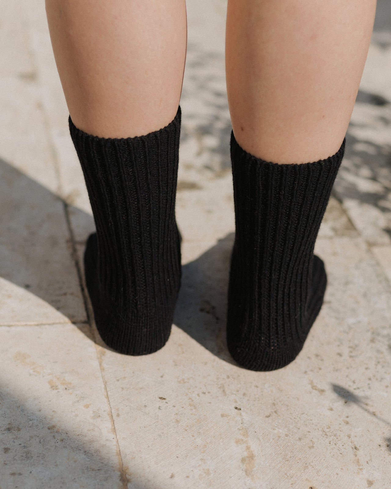 Rib Overankle Socks - Recycled Cashmere Rib - Black