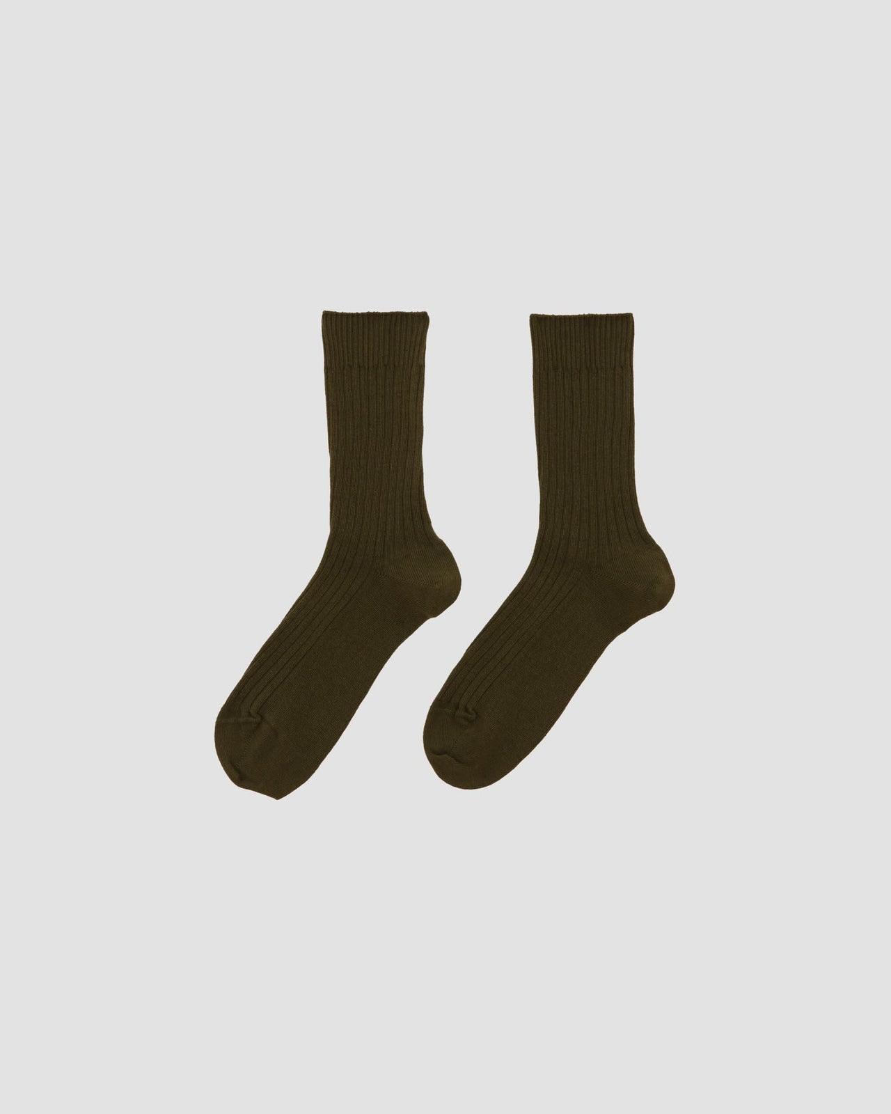 Rib Overankle Socks - Cotton - Rena Olive - WT23