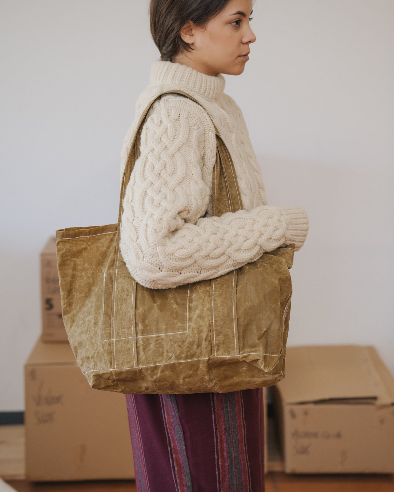 Rif Tote - Waxed Cotton - Heather Brown