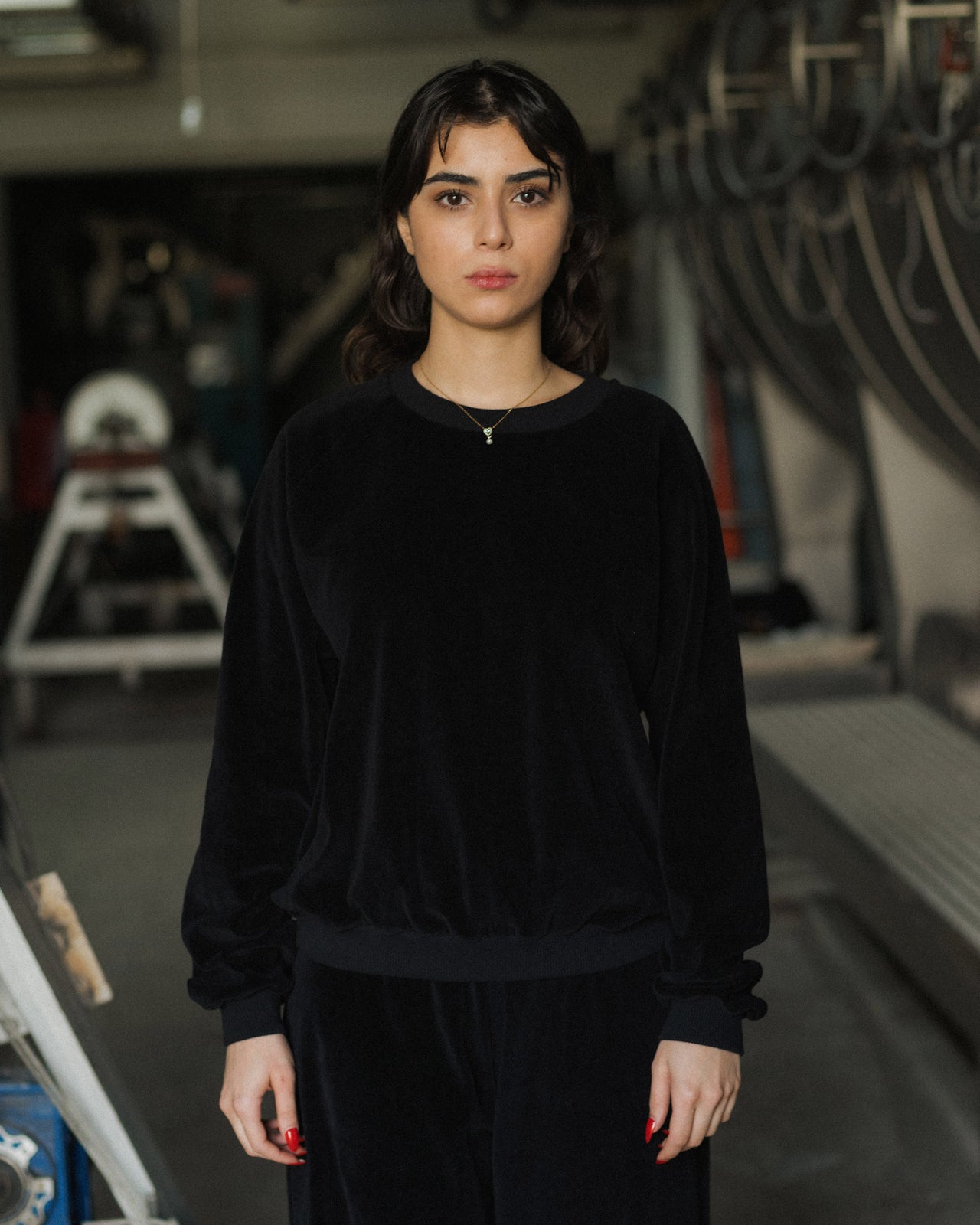 Rim Raglan Sweatshirt - Organic Cotton Velour - Black