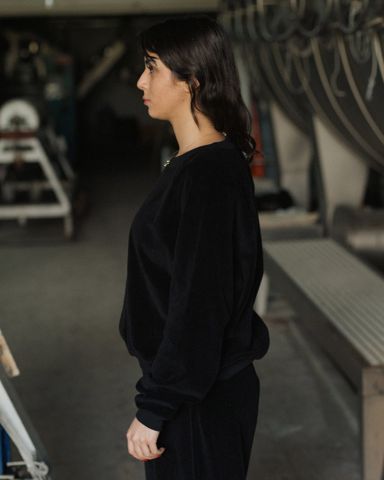 Rim Raglan Sweatshirt - Organic Cotton Velour - Black