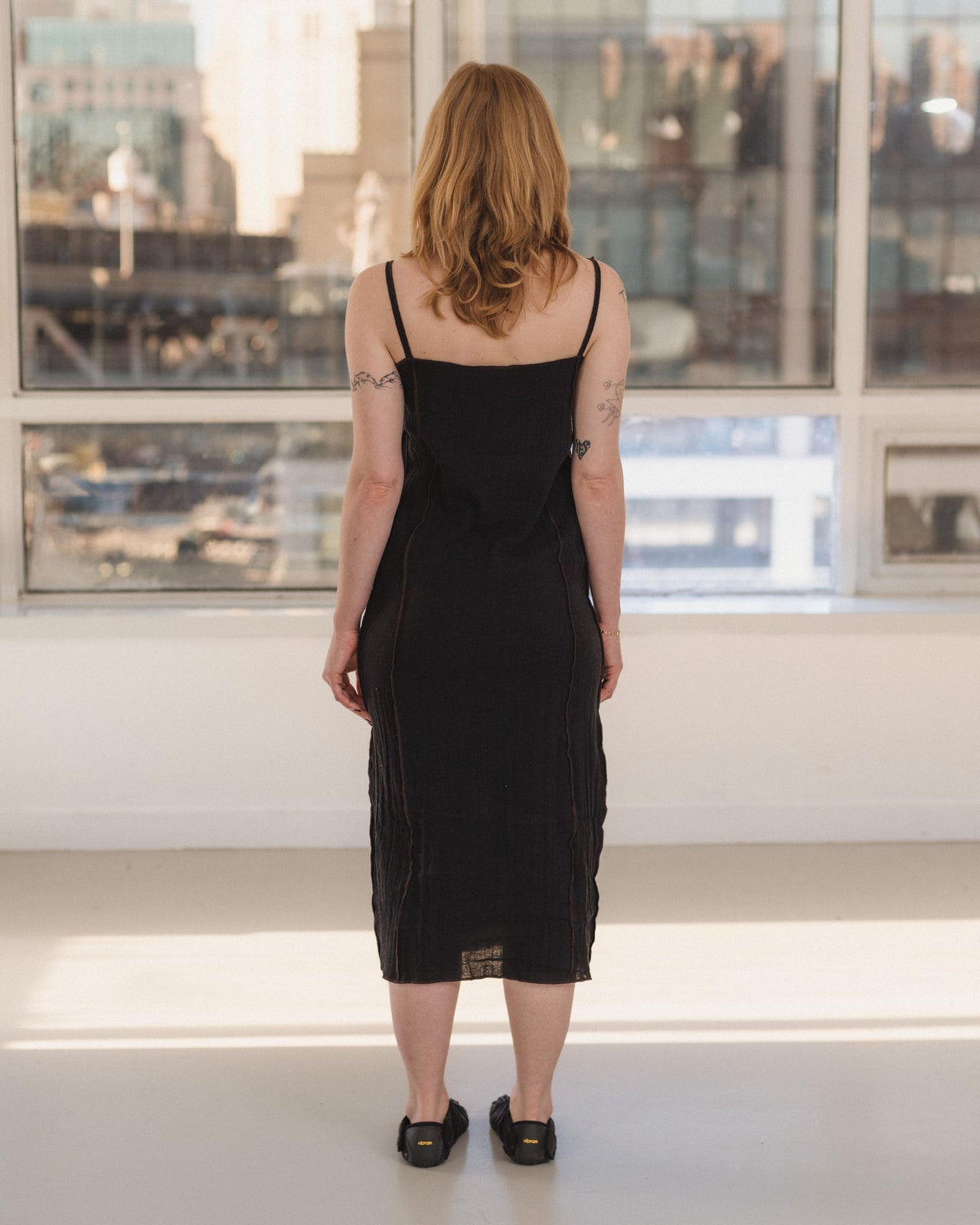 Shok Slip Dress - Crinkle Linen - Black / Brown