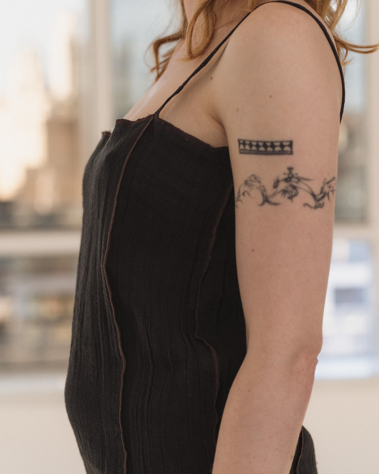 Shok Slip Dress - Crinkle Linen - Black / Brown