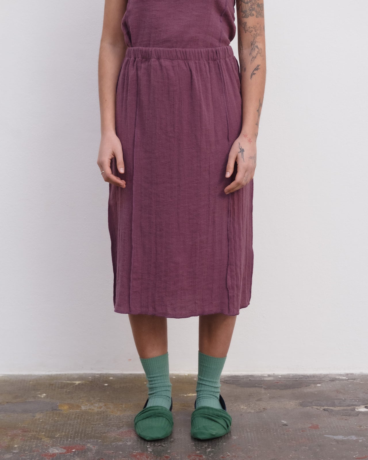 Shok Midi Skirt - Crinkle Linen - Aubergine