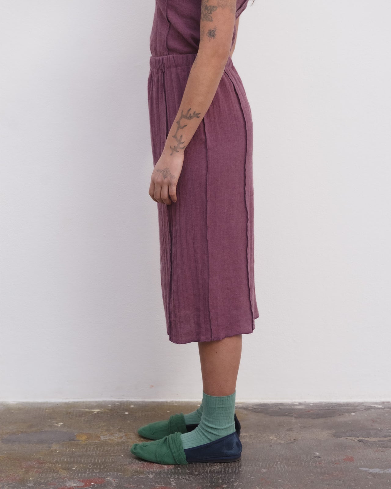 Shok Midi Skirt - Crinkle Linen - Aubergine