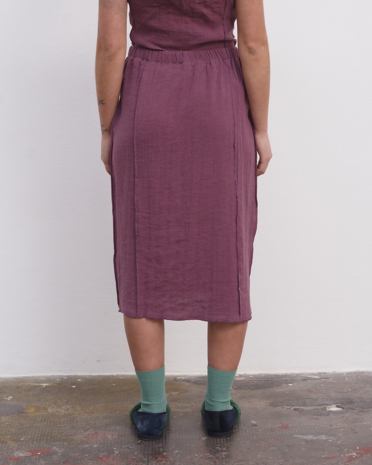 Shok Midi Skirt - Crinkle Linen - Aubergine
