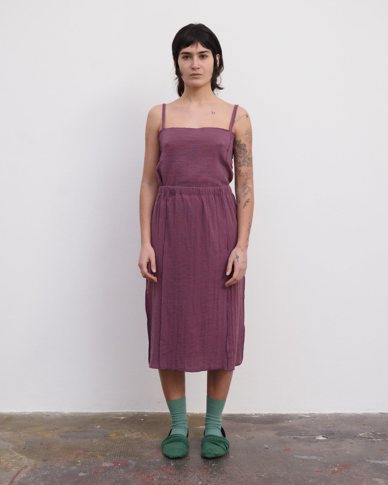 Shok Midi Skirt - Crinkle Linen - Aubergine