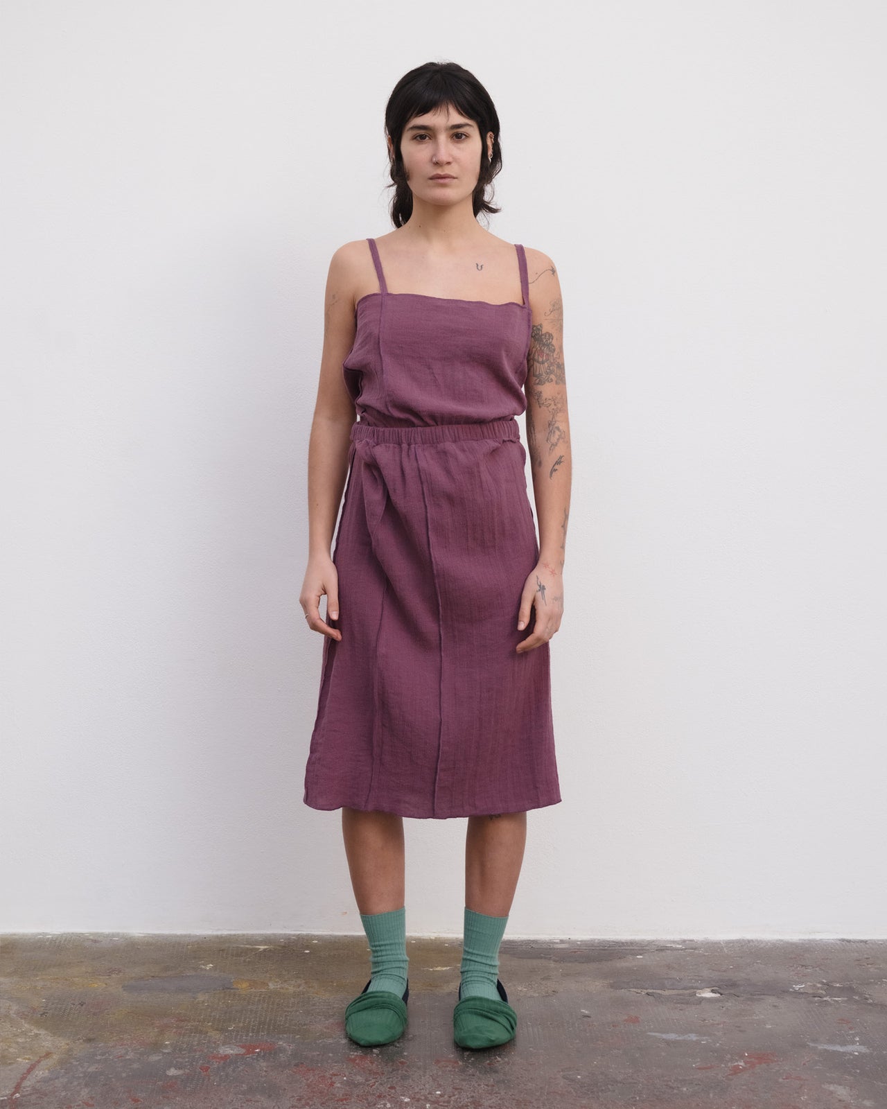 Shok Midi Skirt - Crinkle Linen - Aubergine