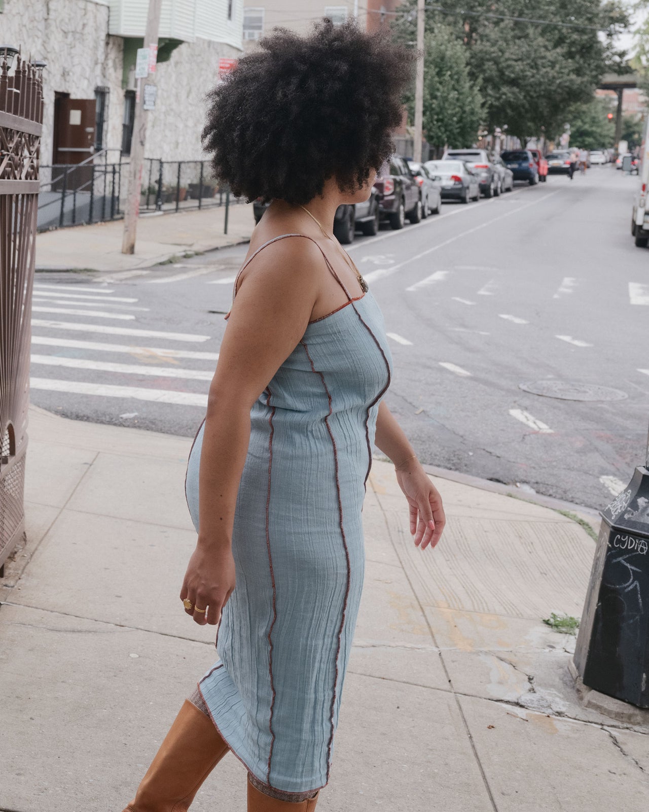 Shok Slip Dress - Crinkle Linen - Wuxi Blue