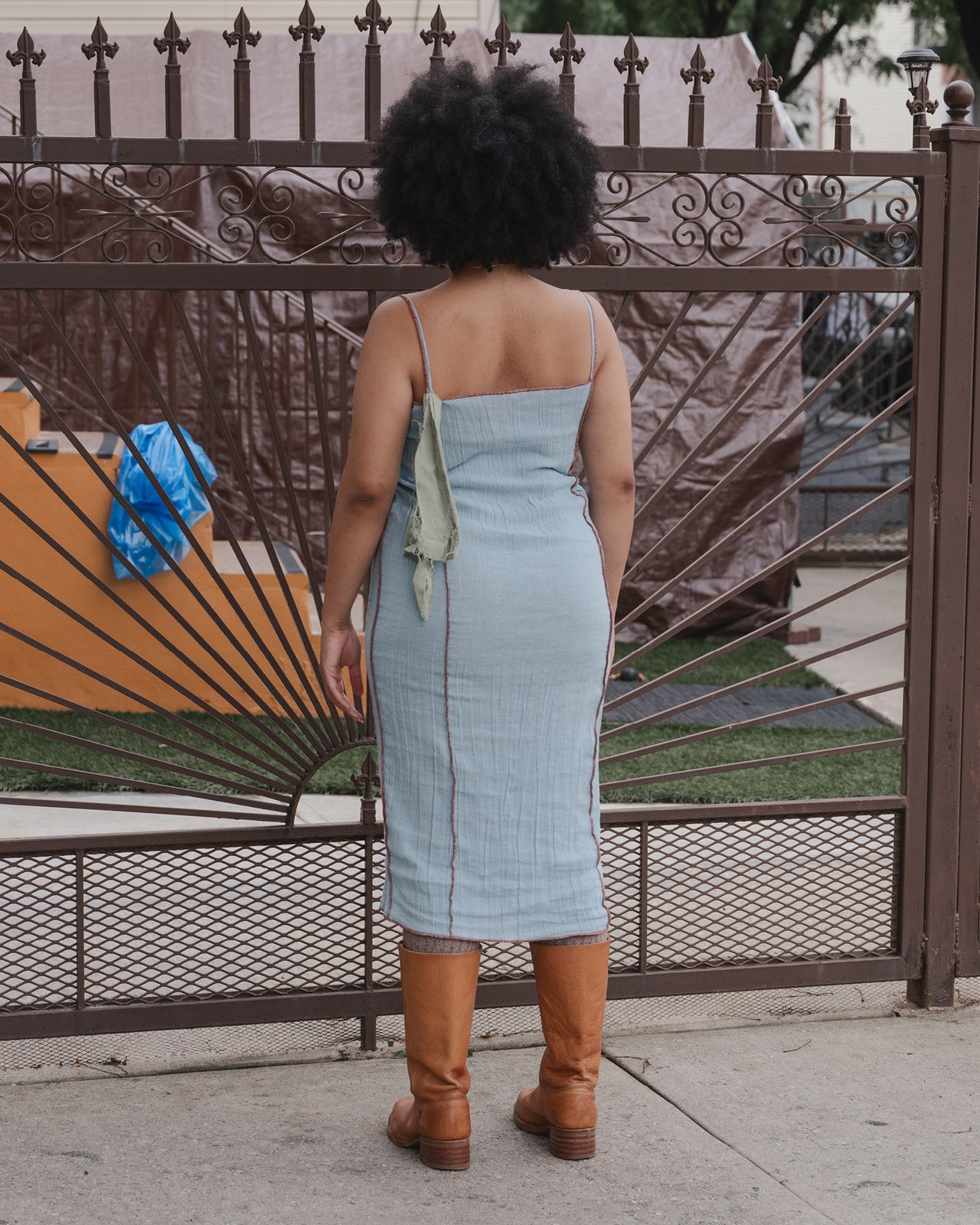 Shok Slip Dress - Crinkle Linen - Wuxi Blue