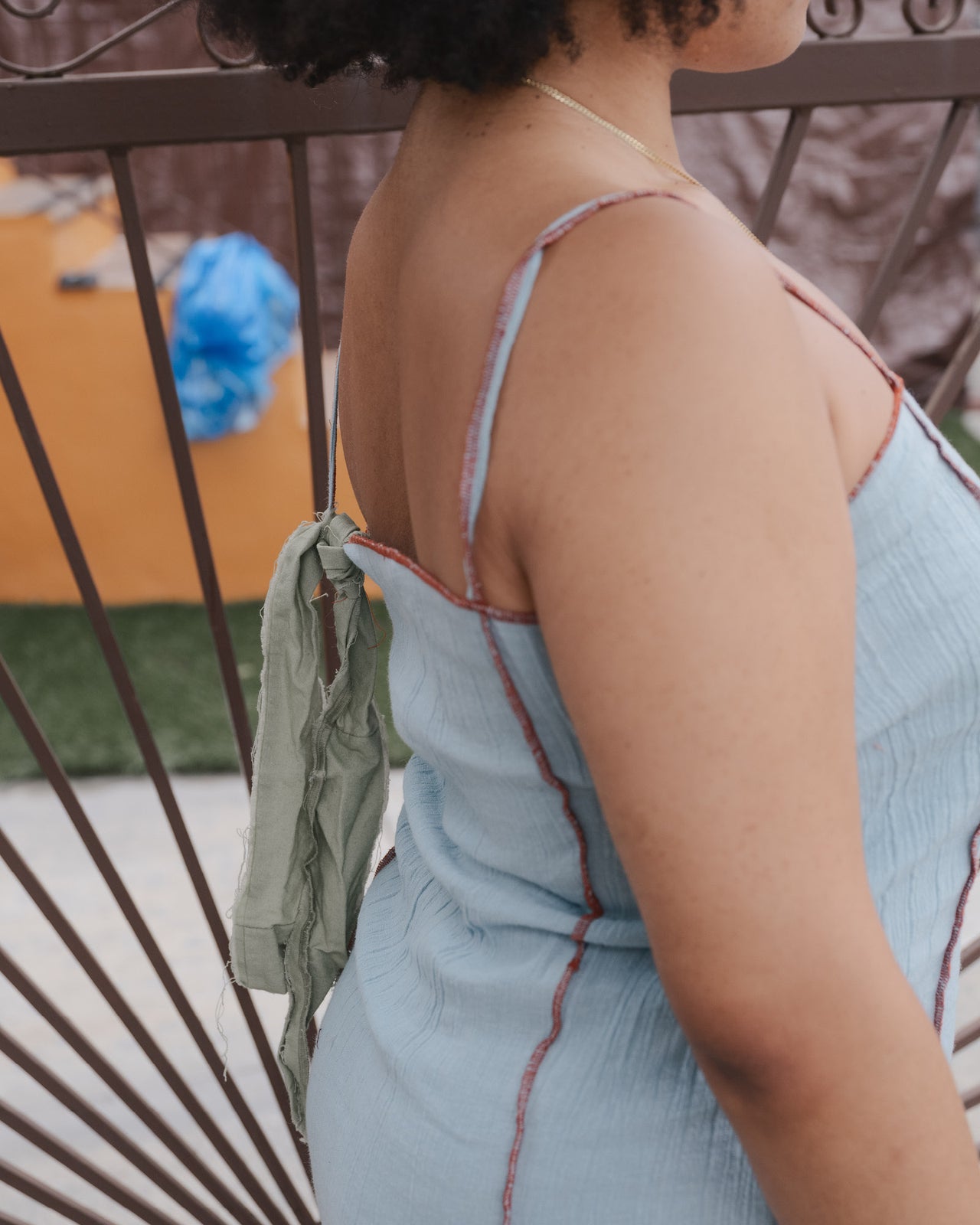 Shok Slip Dress - Crinkle Linen - Wuxi Blue